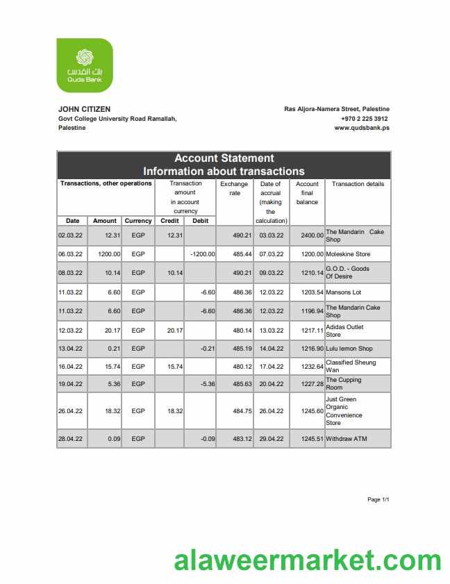 Palestine Quds bank statement xls